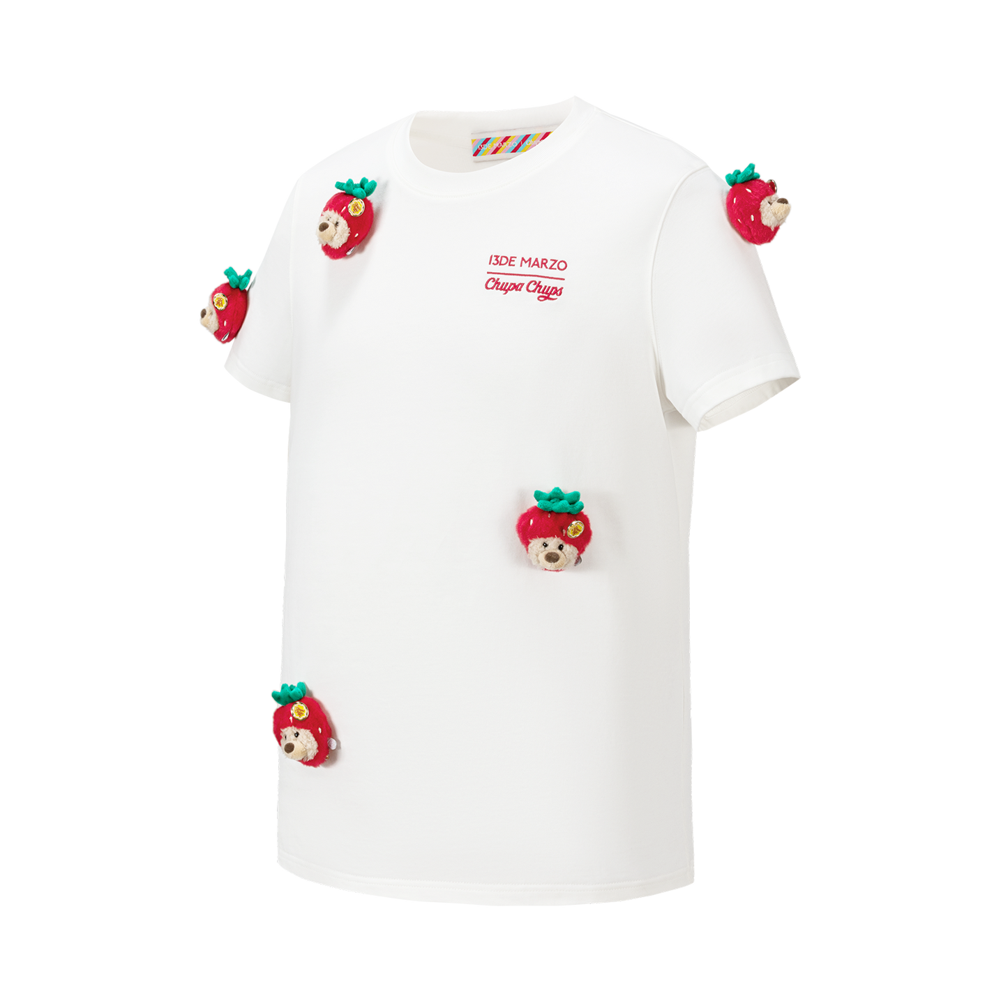 13DE MARZO Bear Print with Rhinestone T-shirt White - 13DE MARZO