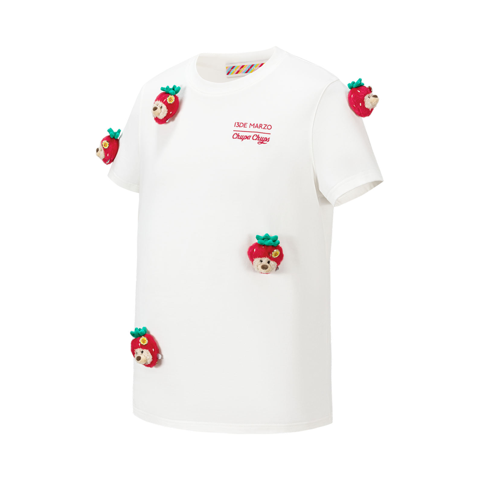 13DE MARZO Bear Print with Rhinestone T-shirt White - 13DE MARZO