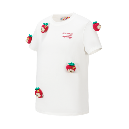 13DE MARZO Bear Print with Rhinestone T-shirt White - 13DE MARZO