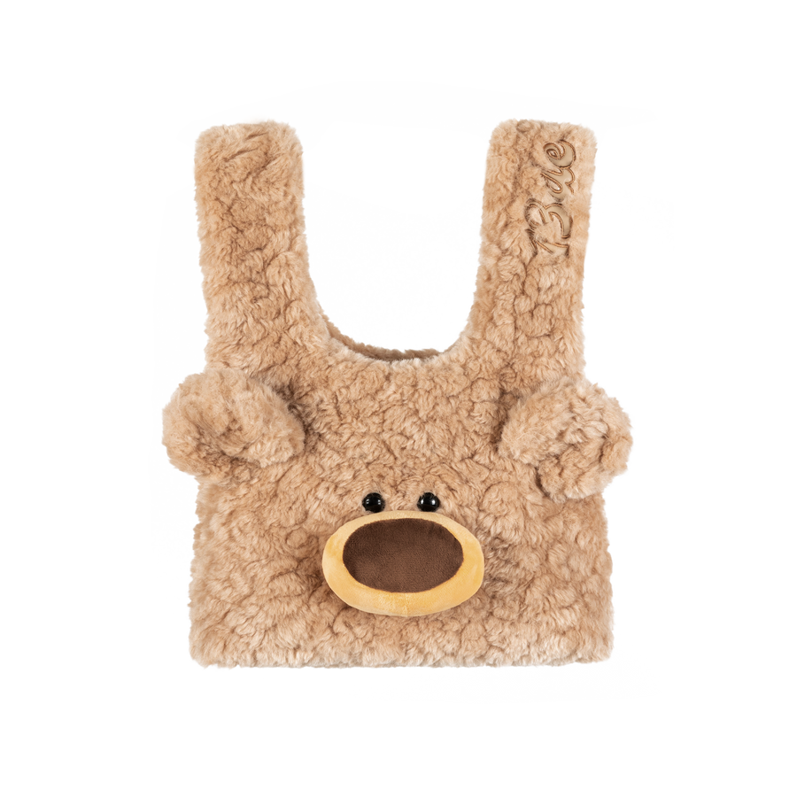 13DE MARZO Doozoo Fuzzy Handbag featuring a brown bear design, a soft and playful accessory to add charm to any outfit.