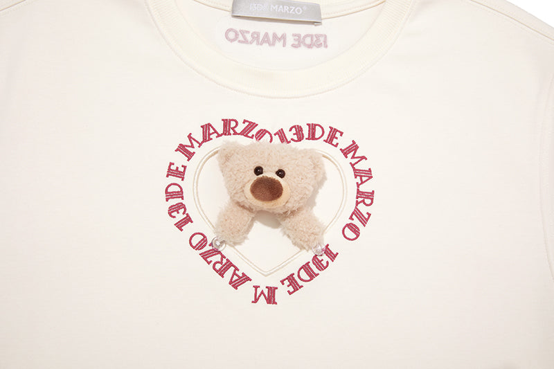13DE MARZO Bear Hollow Heart T-shirt Beige