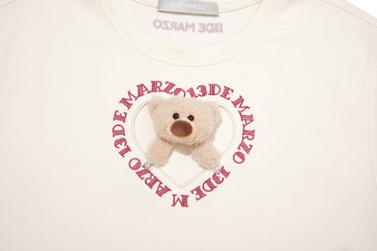 13DE MARZO Bear Hollow Heart T-shirt Beige
