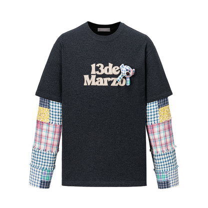 13DE MARZO Bear Plaid Sleeve T-shirt - 13DE MARZO