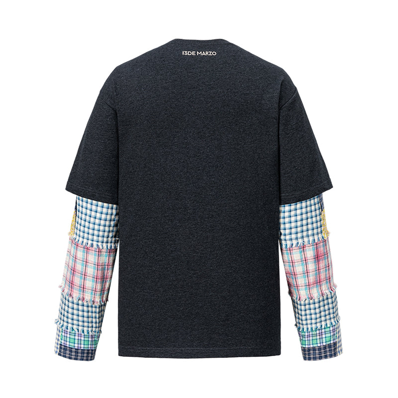 13DE MARZO Bear Plaid Sleeve T-shirt - 13DE MARZO
