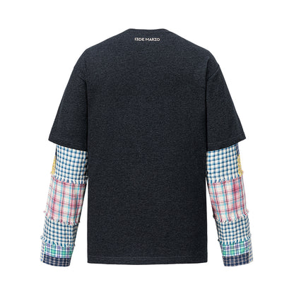 13DE MARZO Bear Plaid Sleeve T-shirt - 13DE MARZO