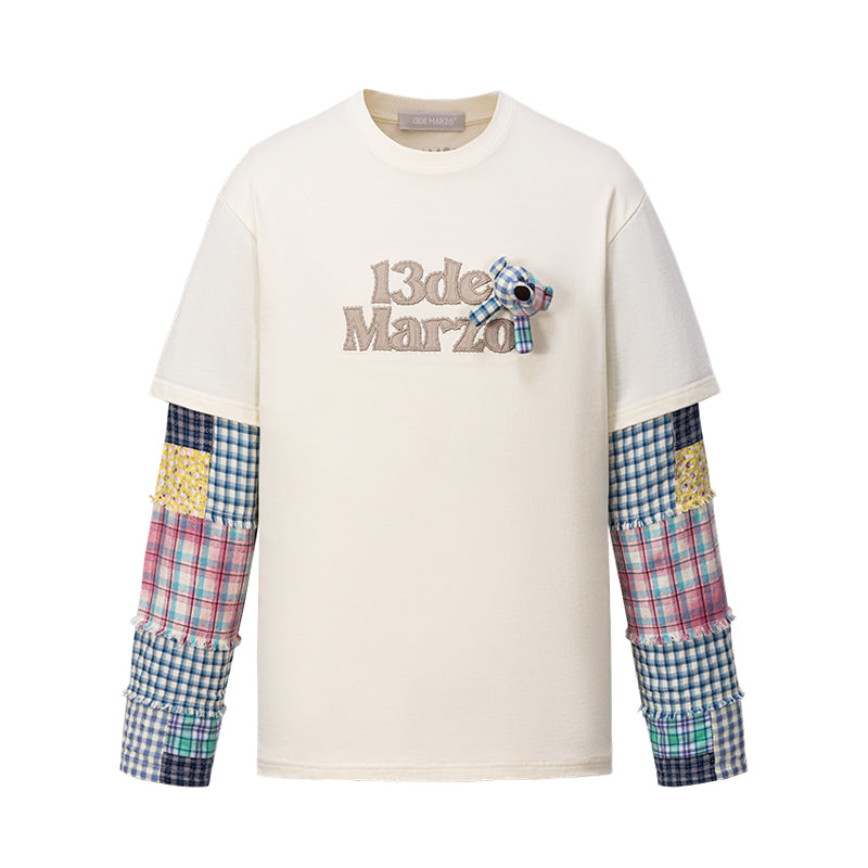 13DE MARZO Bear Plaid Sleeve T-shirt - 13DE MARZO
