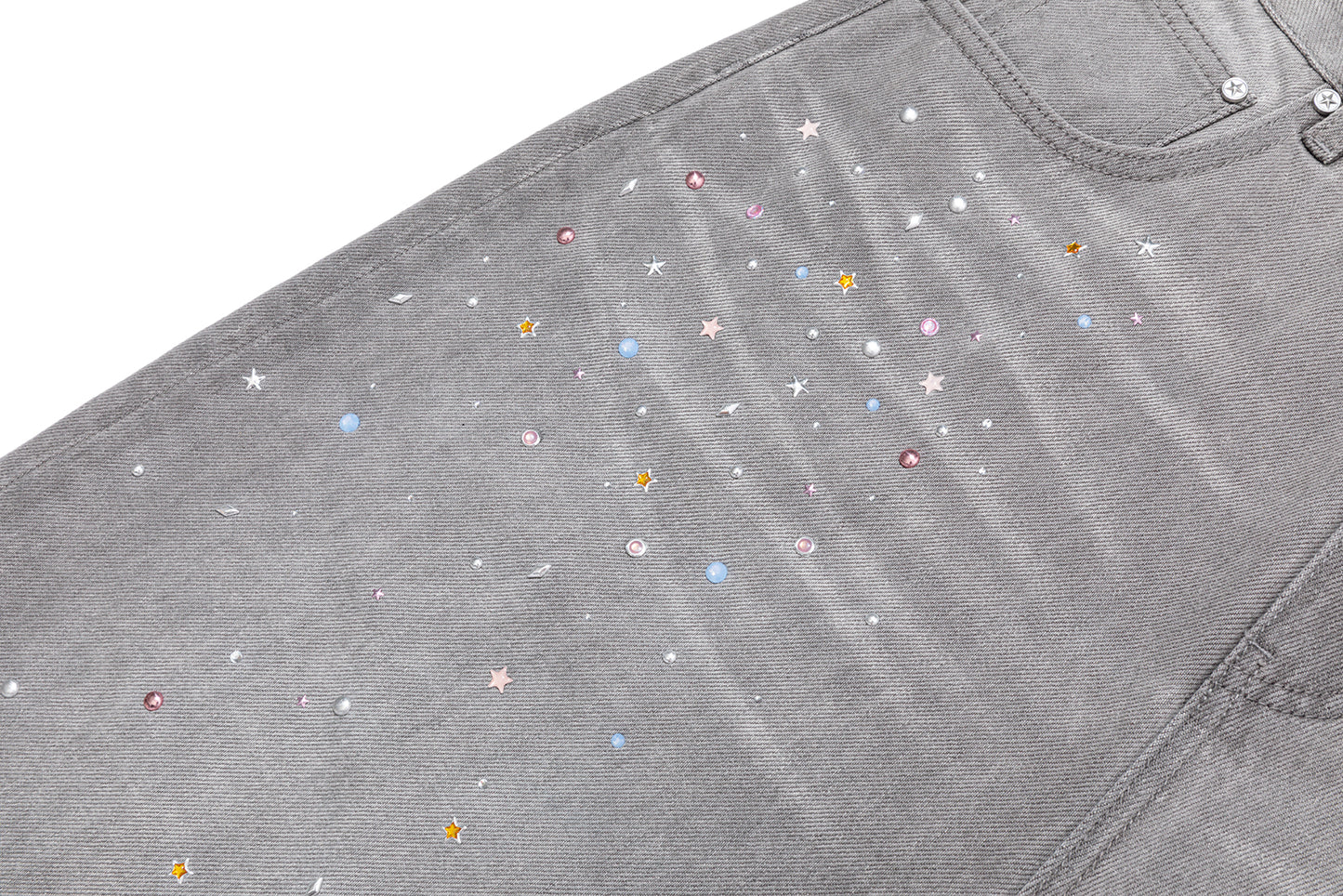 13DE MARZO Star Embellished Cropped Jeans Grey