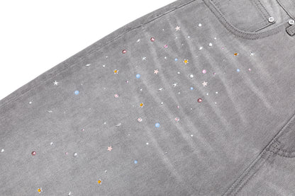 13DE MARZO Star Embellished Cropped Jeans Grey