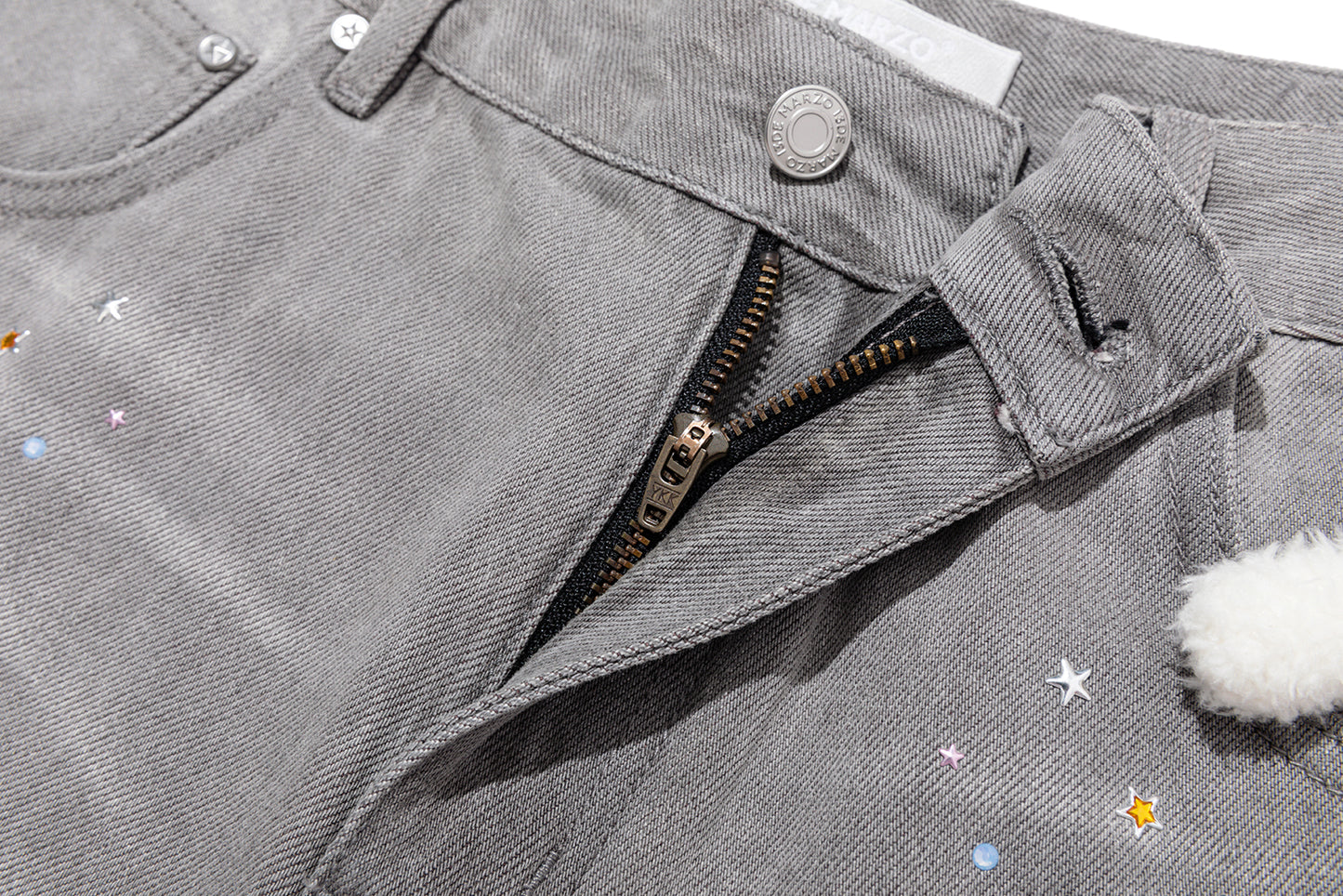 13DE MARZO Star Embellished Cropped Jeans Grey