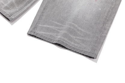 13DE MARZO Star Embellished Cropped Jeans Grey
