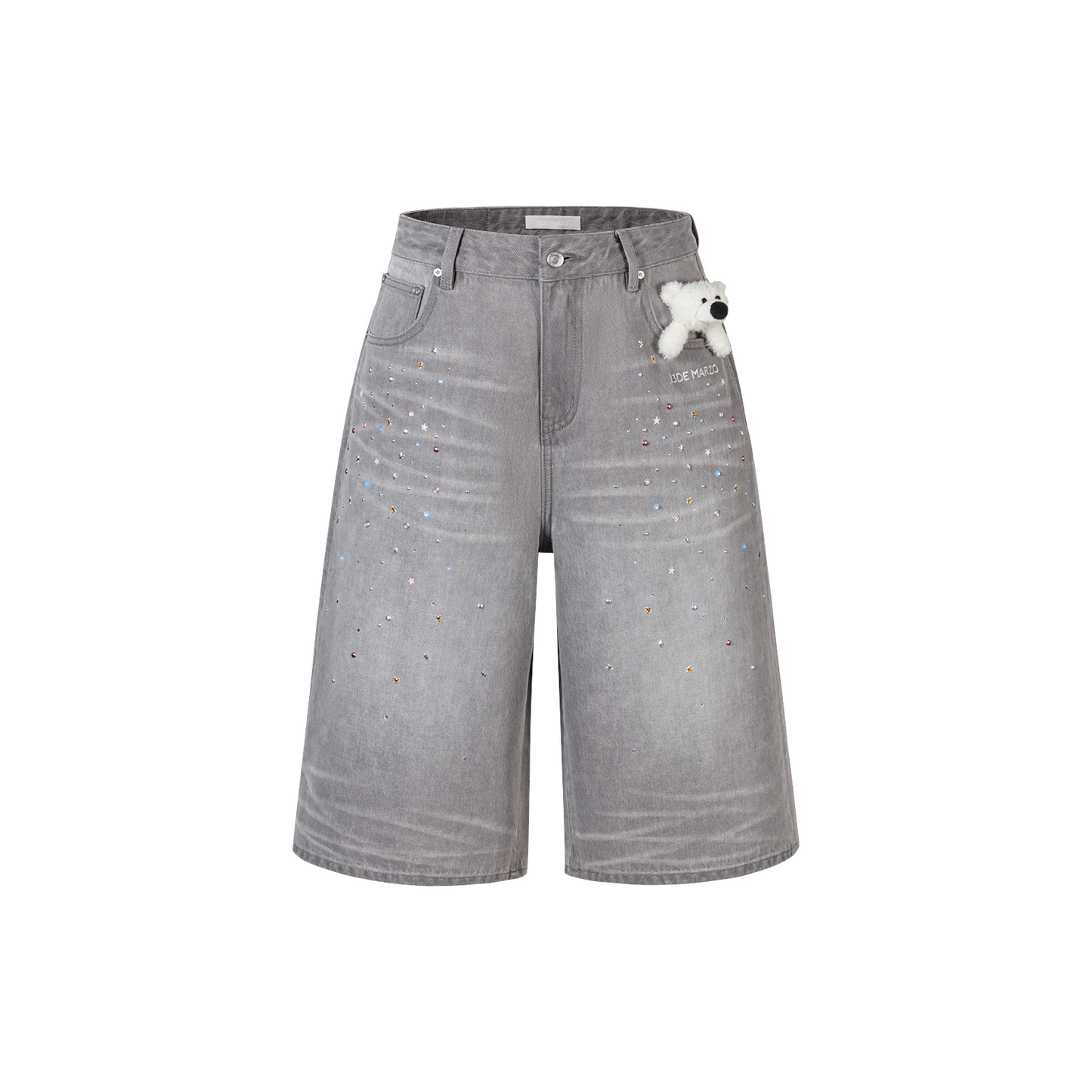 13DE MARZO Star Embellished Cropped Jeans Grey