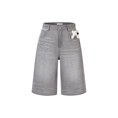 13DE MARZO Star Embellished Cropped Jeans Grey