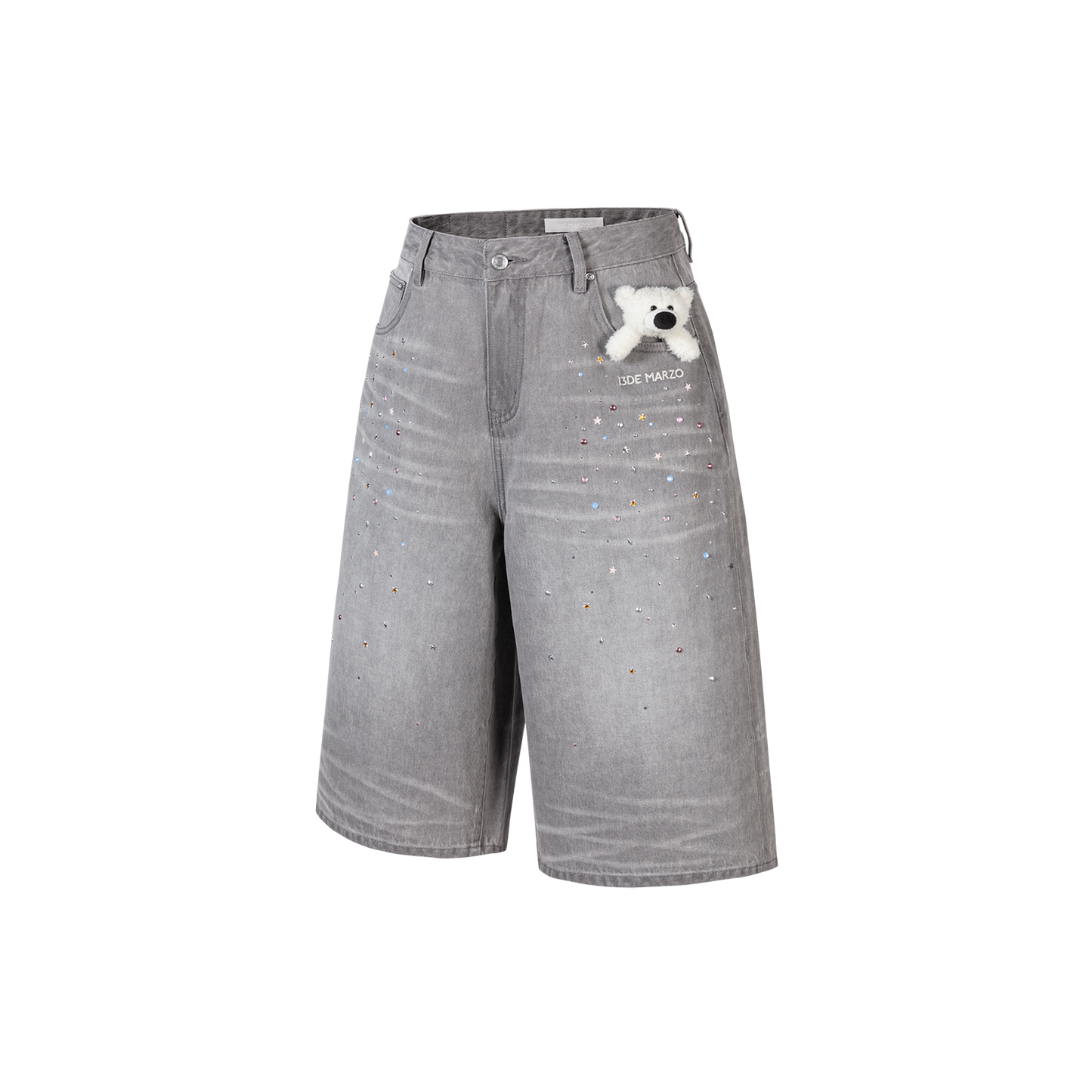 13DE MARZO Star Embellished Cropped Jeans Grey