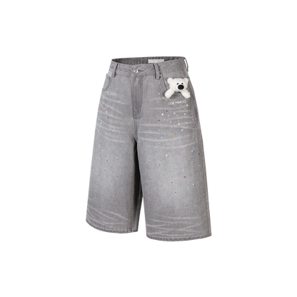 13DE MARZO Star Embellished Cropped Jeans Grey