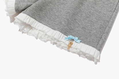 13DE MARZO Lace Trim Crop Sweatpants Grey