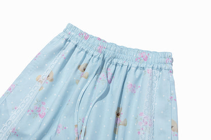 13DE MARZO All-Over Floral Print Loose Pants Blue