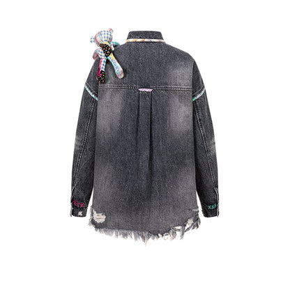 13DE MARZO Bear Plaid Line Denim Jacket - 13DE MARZO