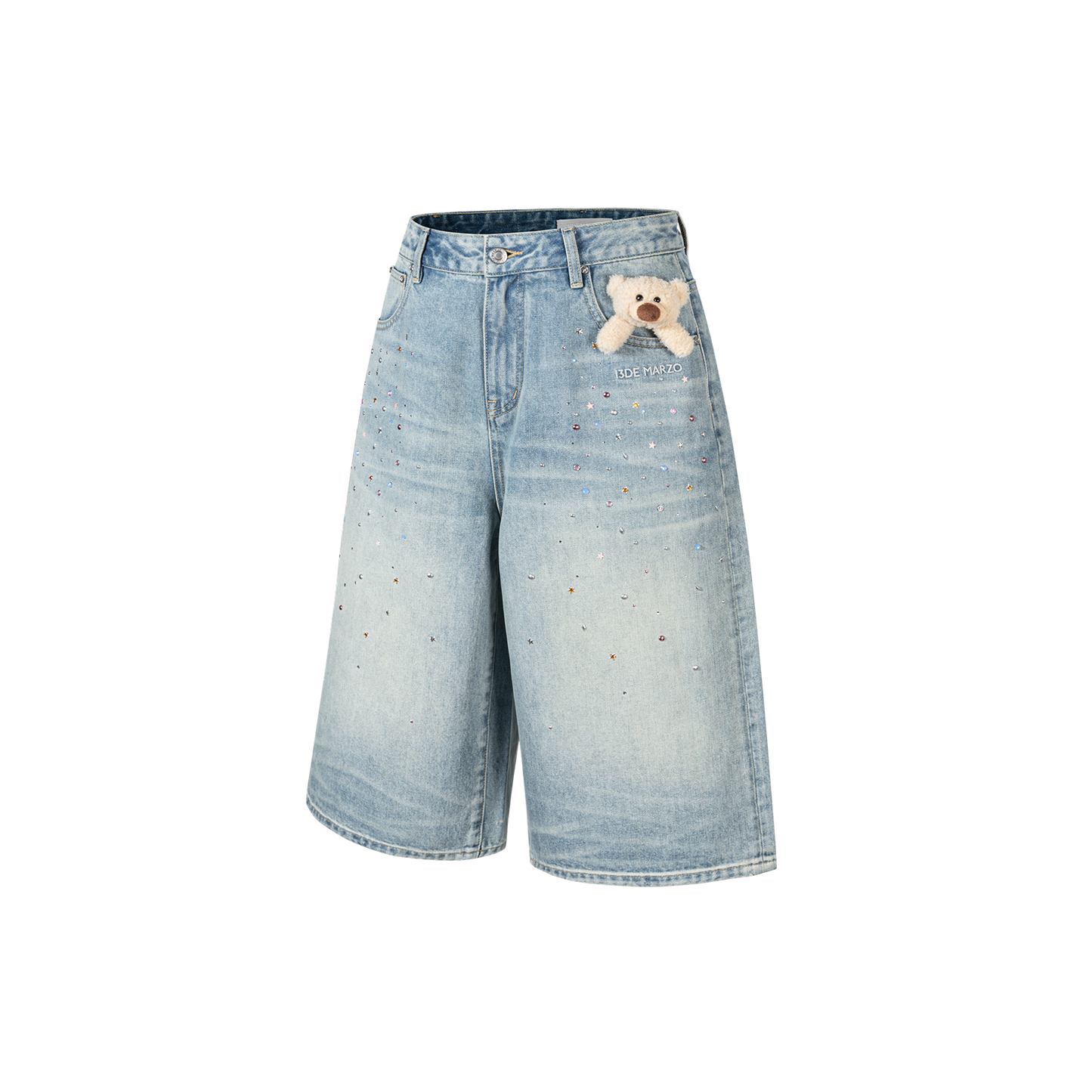 13DE MARZO Star Embellished Cropped Jeans Blue