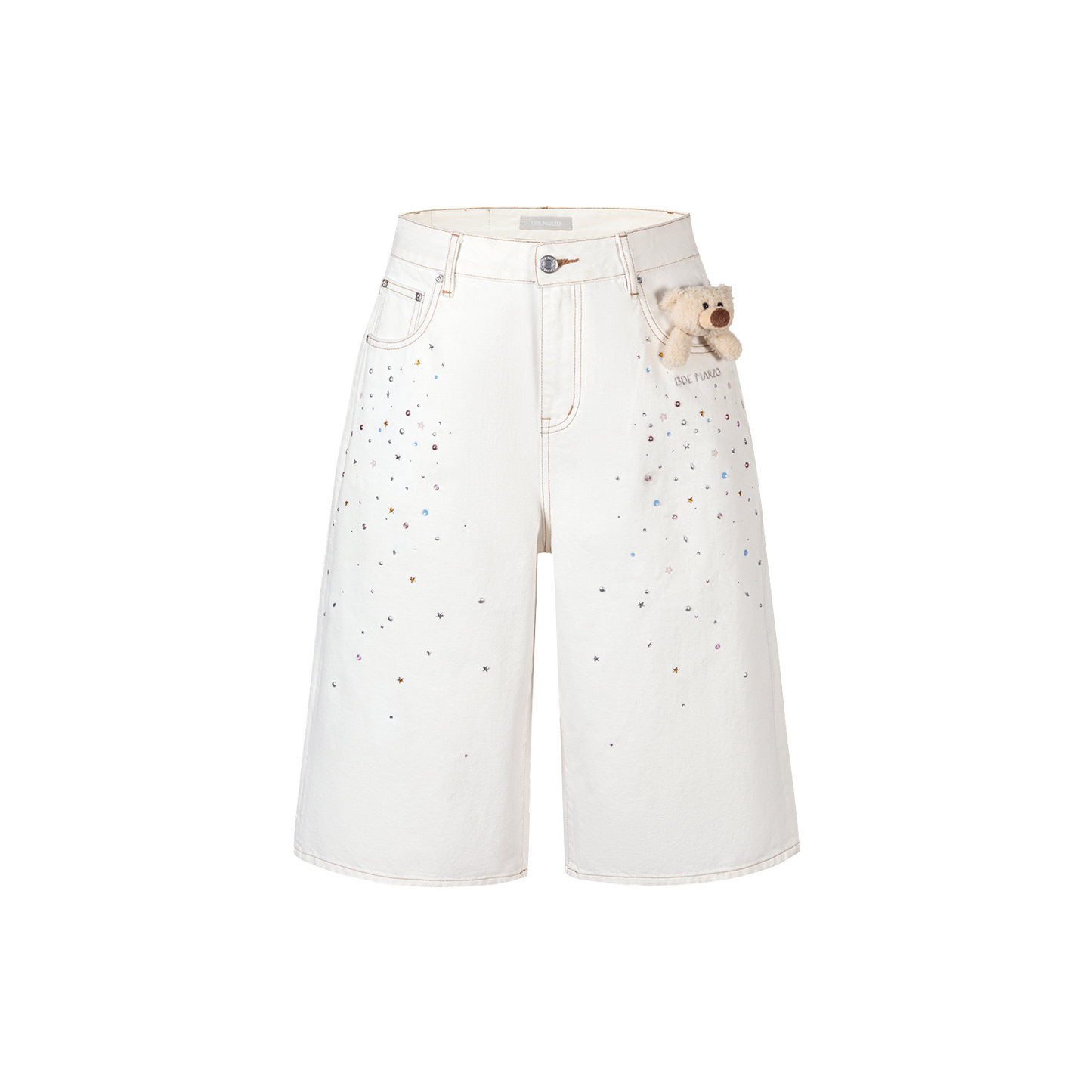 13DE MARZO Star Embellished Cropped Jeans White