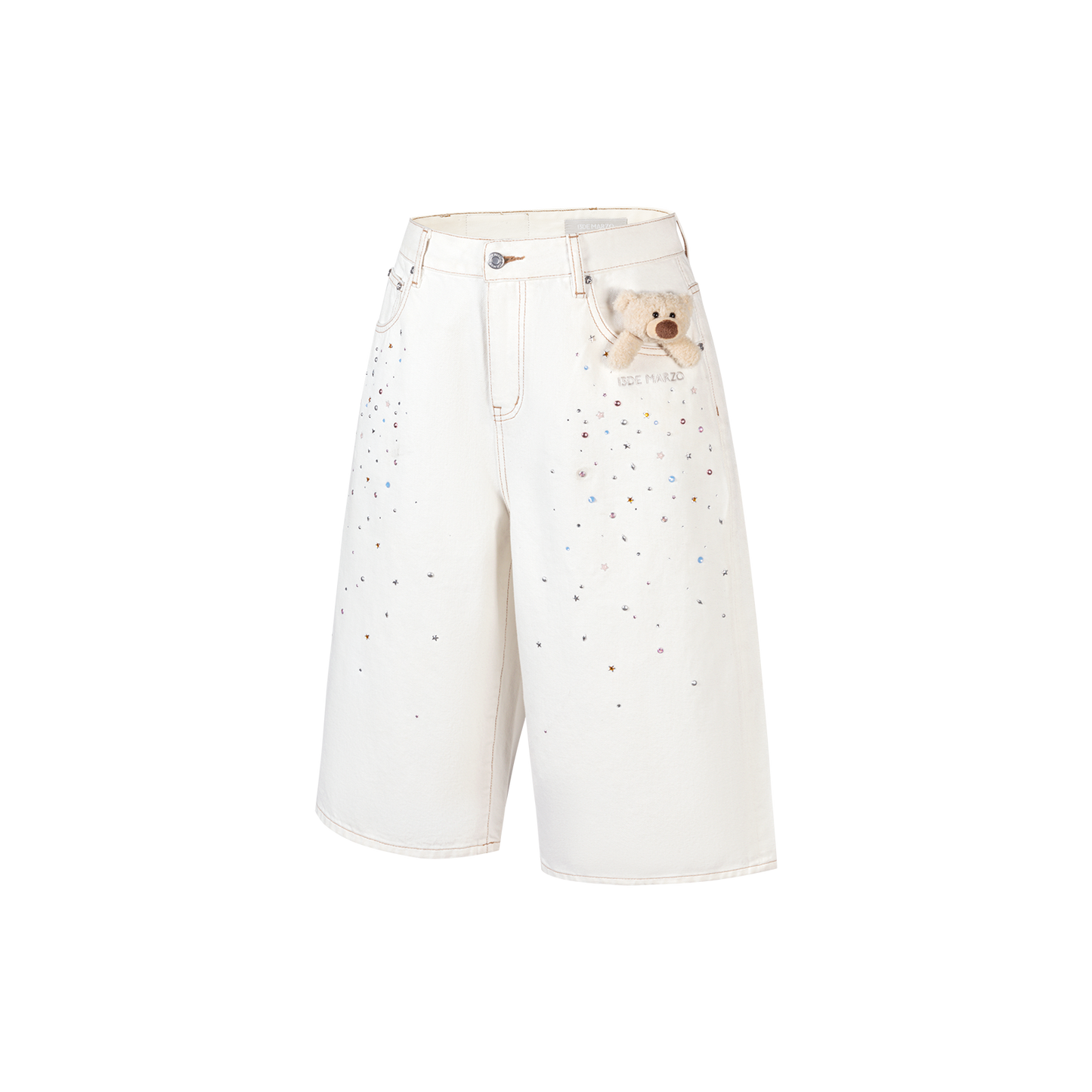 13DE MARZO Star Embellished Cropped Jeans White