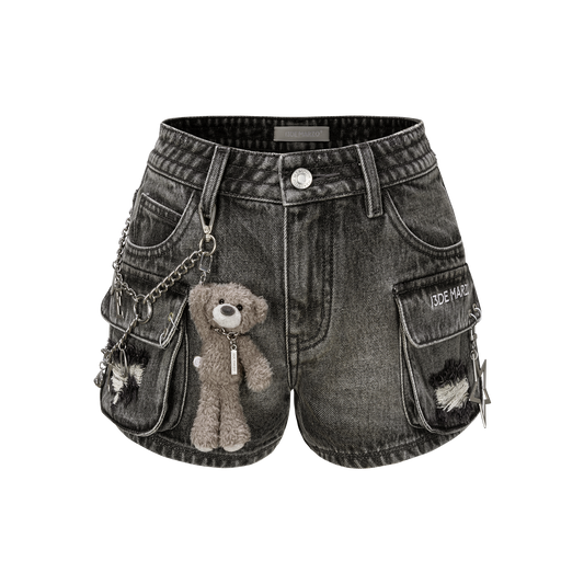 13DE MARZO Chains Washed Denim Shorts - 13DE MARZO