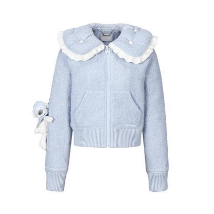 13DE MARZO Nighty Night Bear Cropped Jacket Blue