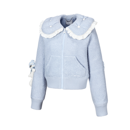 13DE MARZO Nighty Night Bear Cropped Jacket Blue