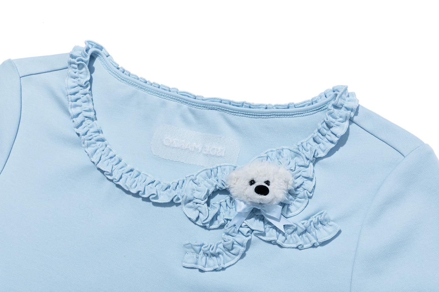 13DE MARZO Ruffle Hem Bow Tie Blouse Blue - 13DE MARZO
