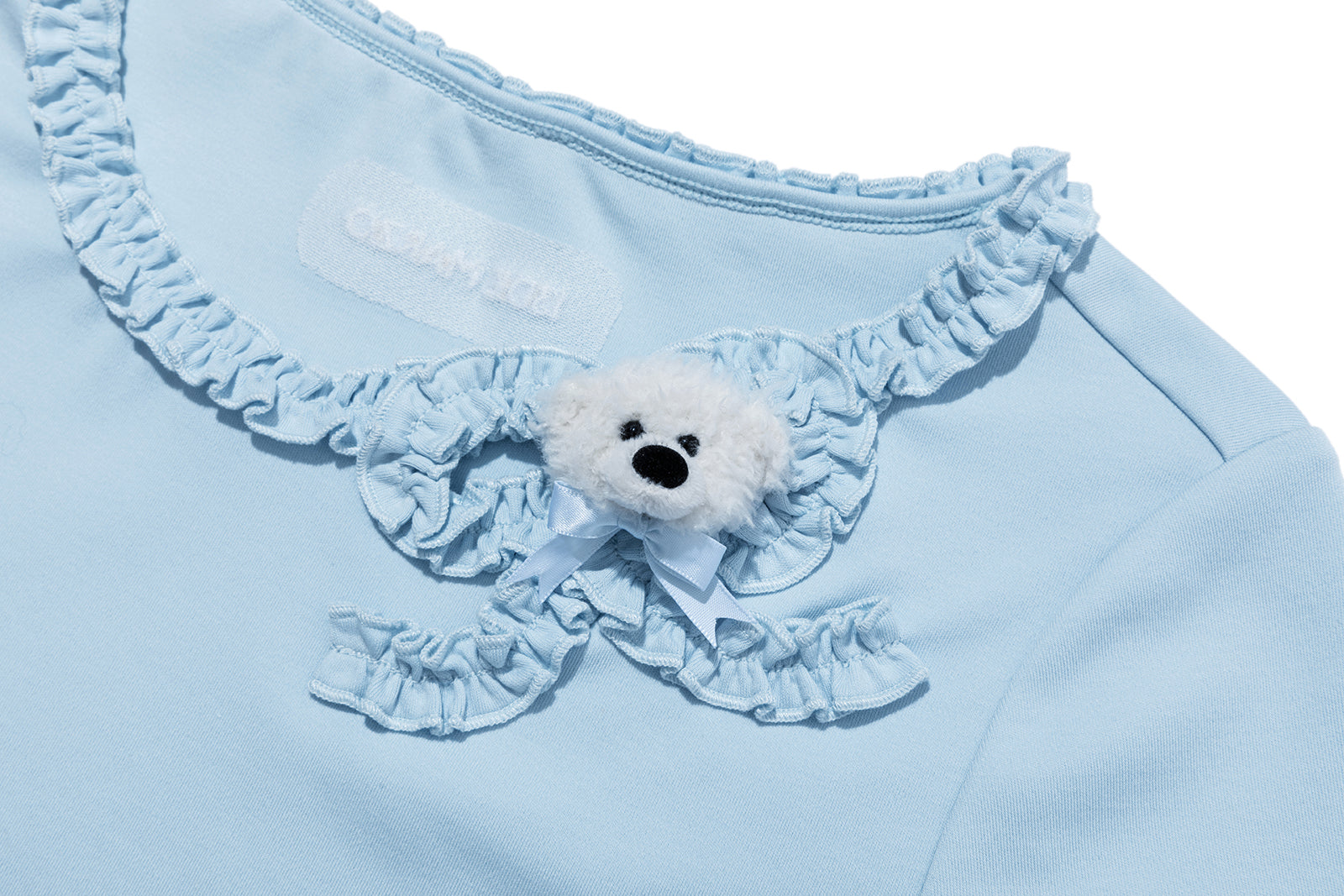 13DE MARZO Ruffle Hem Bow Tie Blouse Blue - 13DE MARZO