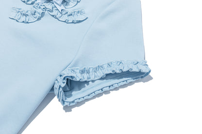 13DE MARZO Ruffle Hem Bow Tie Blouse Blue - 13DE MARZO