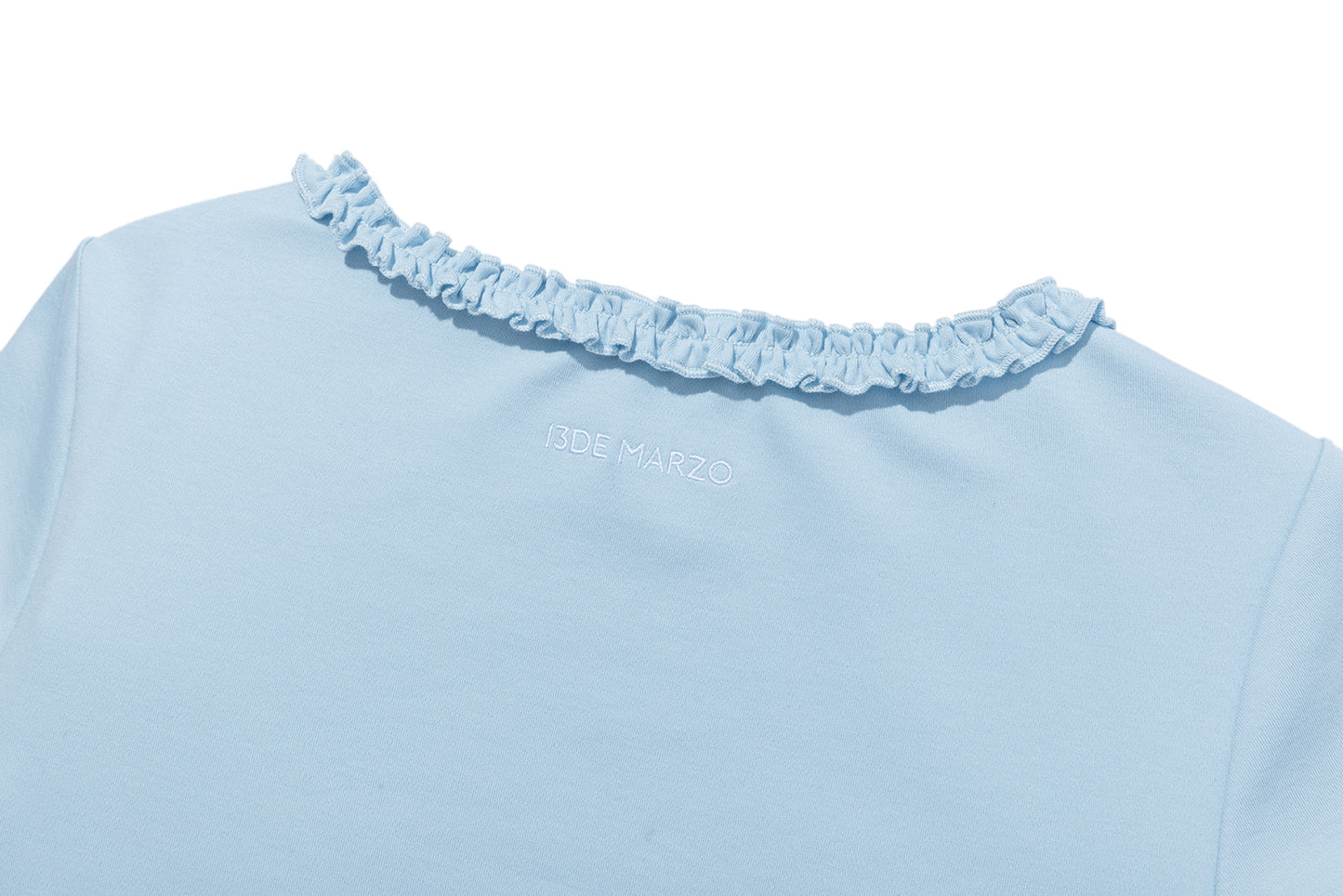13DE MARZO Ruffle Hem Bow Tie Blouse Blue - 13DE MARZO