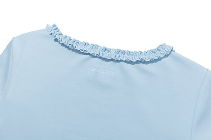 13DE MARZO Ruffle Hem Bow Tie Blouse Blue - 13DE MARZO