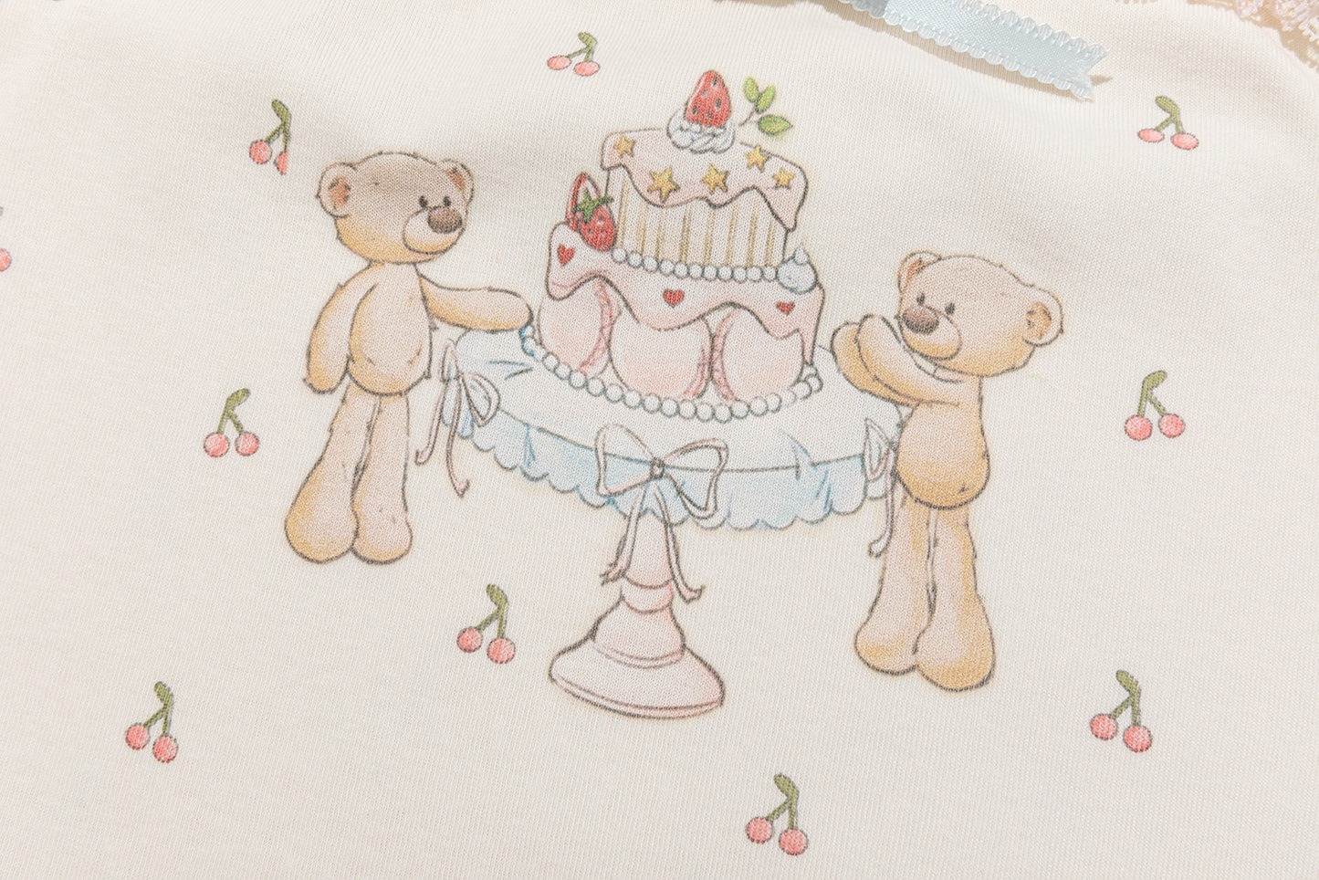 13DE MARZO All-Over Cherry Bear Print Tiered Bustier Yellow
