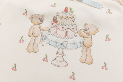 13DE MARZO All-Over Cherry Bear Print Tiered Bustier Yellow
