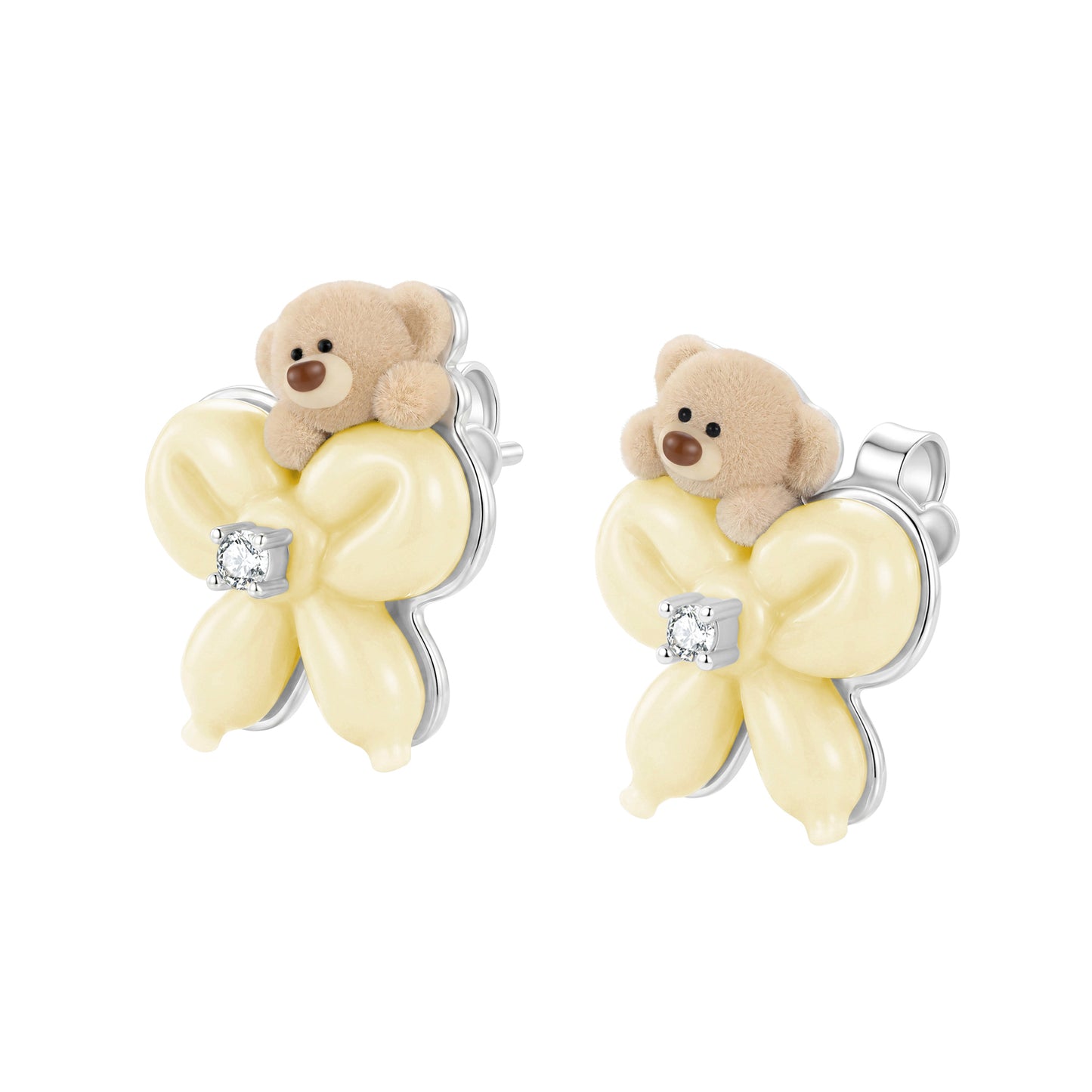 13DE MARZO Balloon Bow Bear Studs Yellow