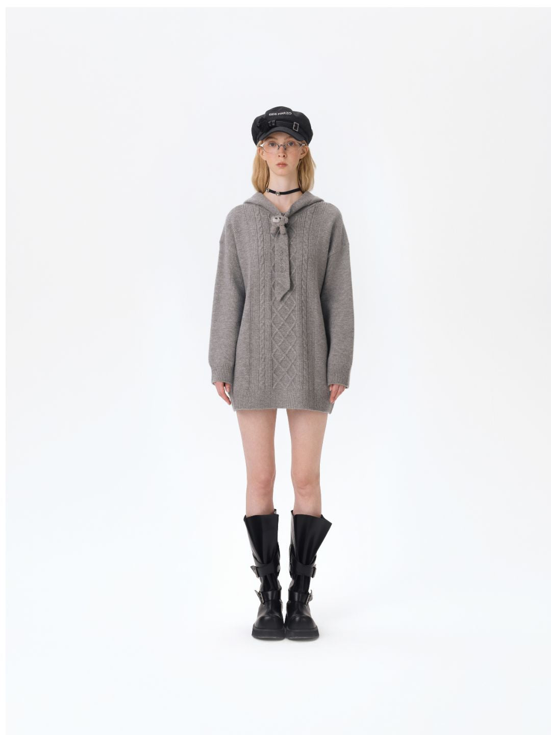 13DE MARZO Bear Knit Hoodie Dress Grey - 13DE MARZO