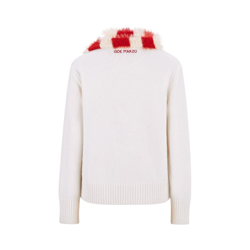 13DE MARZO Bear Thin Scarf Sweater White - 13DE MARZO
