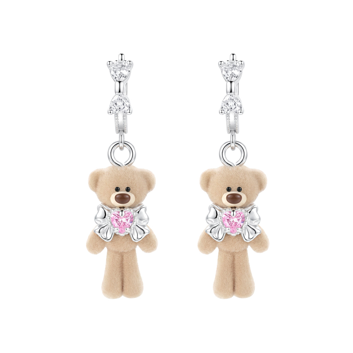 13DE MARZO Bow Heart Flocked Bear Earrings