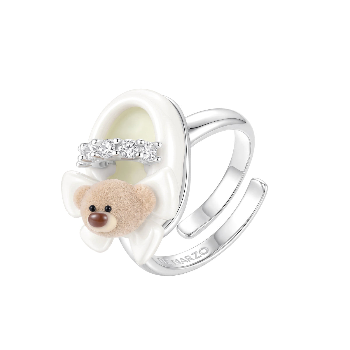 13DE MARZO Shoe Bow Bear Ring White