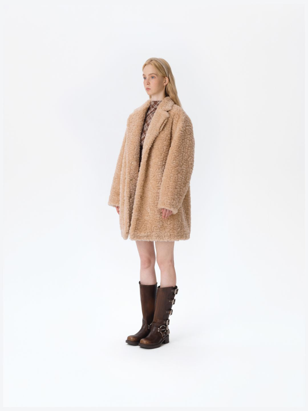 13DE MARZO Bear Fuzzy Long Coat Khaki - 13DE MARZO