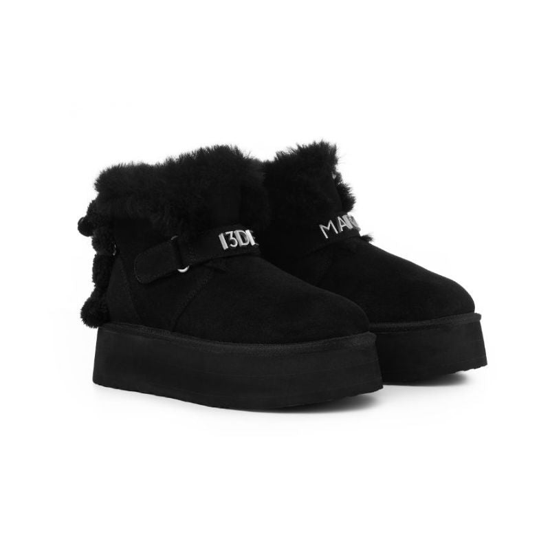 13DE MARZO Bear Plush Snow Boots Black - 13DE MARZO