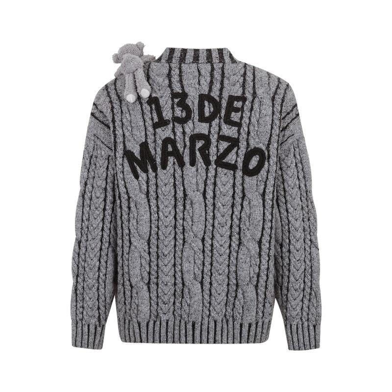 13DE MARZO Bear Yarn Weave Cardigan Dark Grey - 13DE MARZO