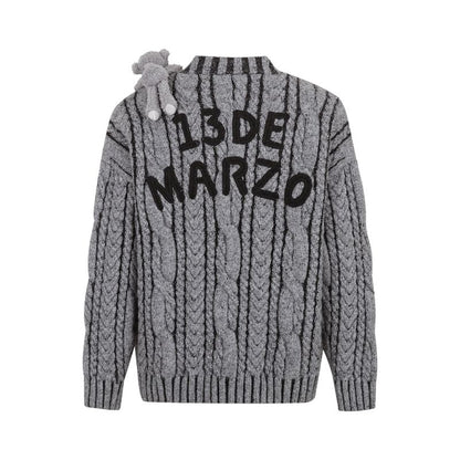13DE MARZO Bear Yarn Weave Cardigan Dark Grey - 13DE MARZO