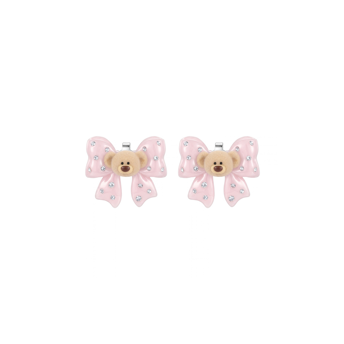 13DE MARZO Mini Bear Bow Studs Pink
