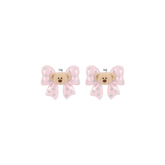 13DE MARZO Mini Bear Bow Studs Pink
