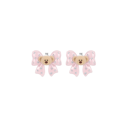 13DE MARZO Mini Bear Bow Studs Pink