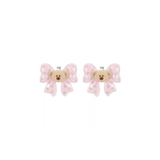 13DE MARZO Mini Bear Bow Studs Pink