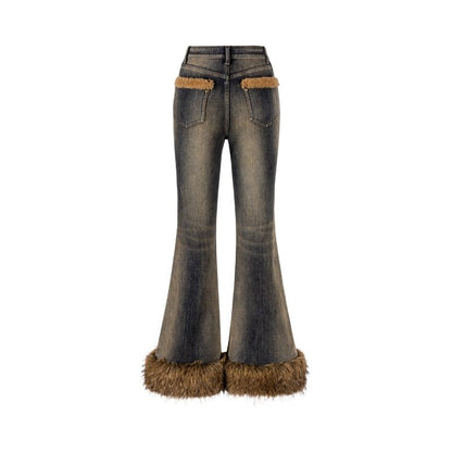 13DE MARZO Bear Vintage Fur Bell Bottom Jeans Navy blue - 13DE MARZO