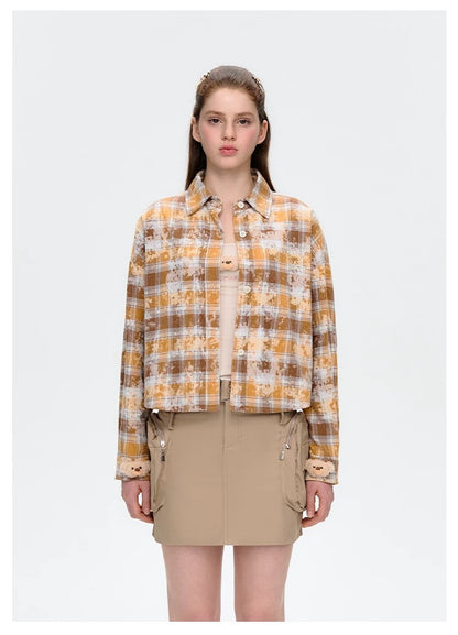 13DE MARZO Stained Plaid Shirt - 13DE MARZO