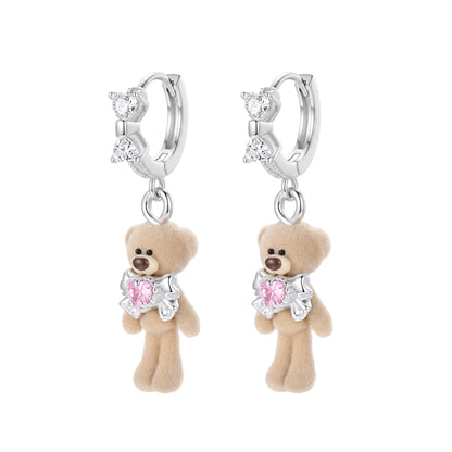 13DE MARZO Bow Heart Flocked Bear Earrings